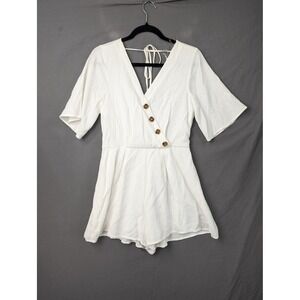 Trixxi White‎ V-Neck Short Sleeve Surplice Romper Size Medium 5712